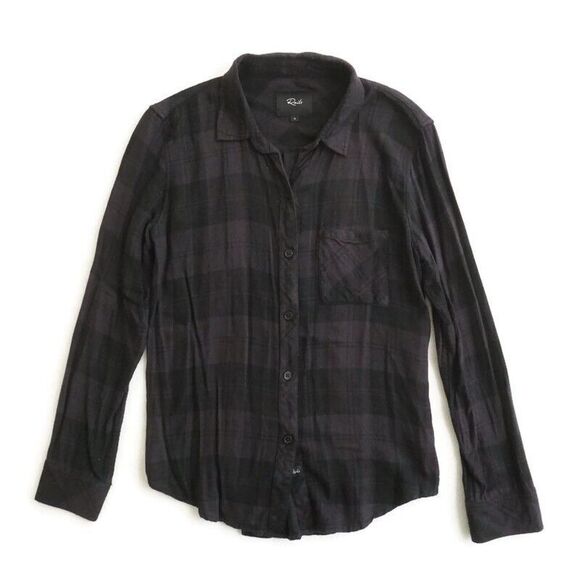 Rails Womens Hunter Flannel Shirt Button Up Black Coal Gray Plaid Rayon Small - Picture 1 of 12